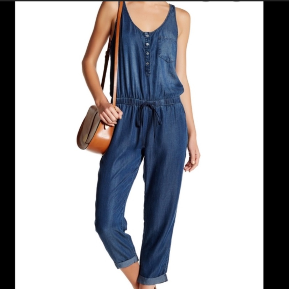 Love stitch tencel denim jumpsuit